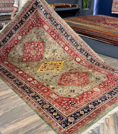 فرش سه ترنج قشقایی سبز