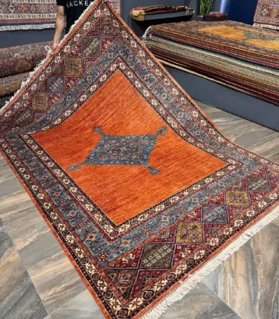 فرش تک ترنج قشقایی نارنجی